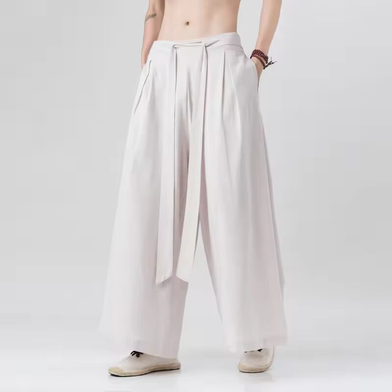2024 Spring Men Chinese Style Cotton Linen Harajuku Pants Men Kung Fu Kimono Trousers Male Street Wushu Wide Leg Pants Bottom