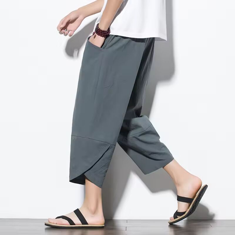 2024 Summer Men Chinese Style Cotton Linen Harem Pants Men Streetwear Breathable Beach Pants Male Casual Calf-Lenght Trousers