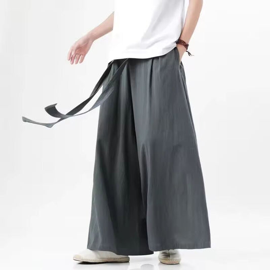 2024 Spring Men Chinese Style Cotton Linen Harajuku Pants Men Kung Fu Kimono Trousers Male Street Wushu Wide Leg Pants Bottom