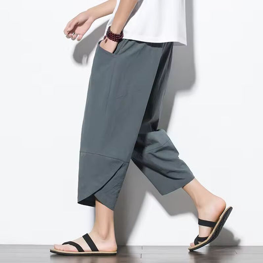 2024 Summer Men Chinese Style Cotton Linen Harem Pants Men Streetwear Breathable Beach Pants Male Casual Calf-Lenght Trousers